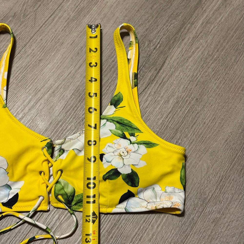 Cupshe Floral High Waist Lace-Up Bikini Set Yellow White Flowers Size M - Picture 9 of 10